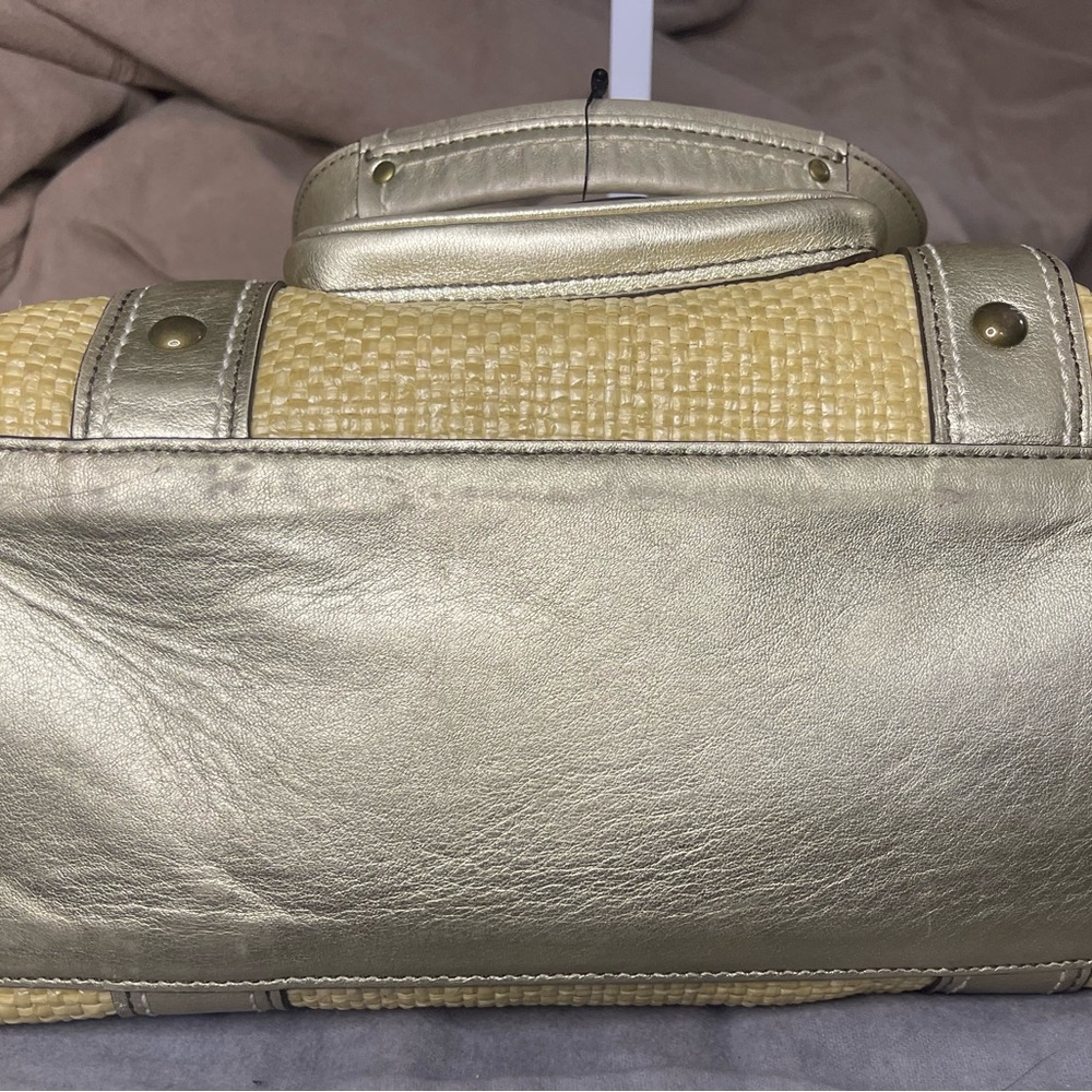 COACH Legacy Straw Purse Gold Leather Shoulder HandBag Tote Large L05K-113 - Picture 6 of 10